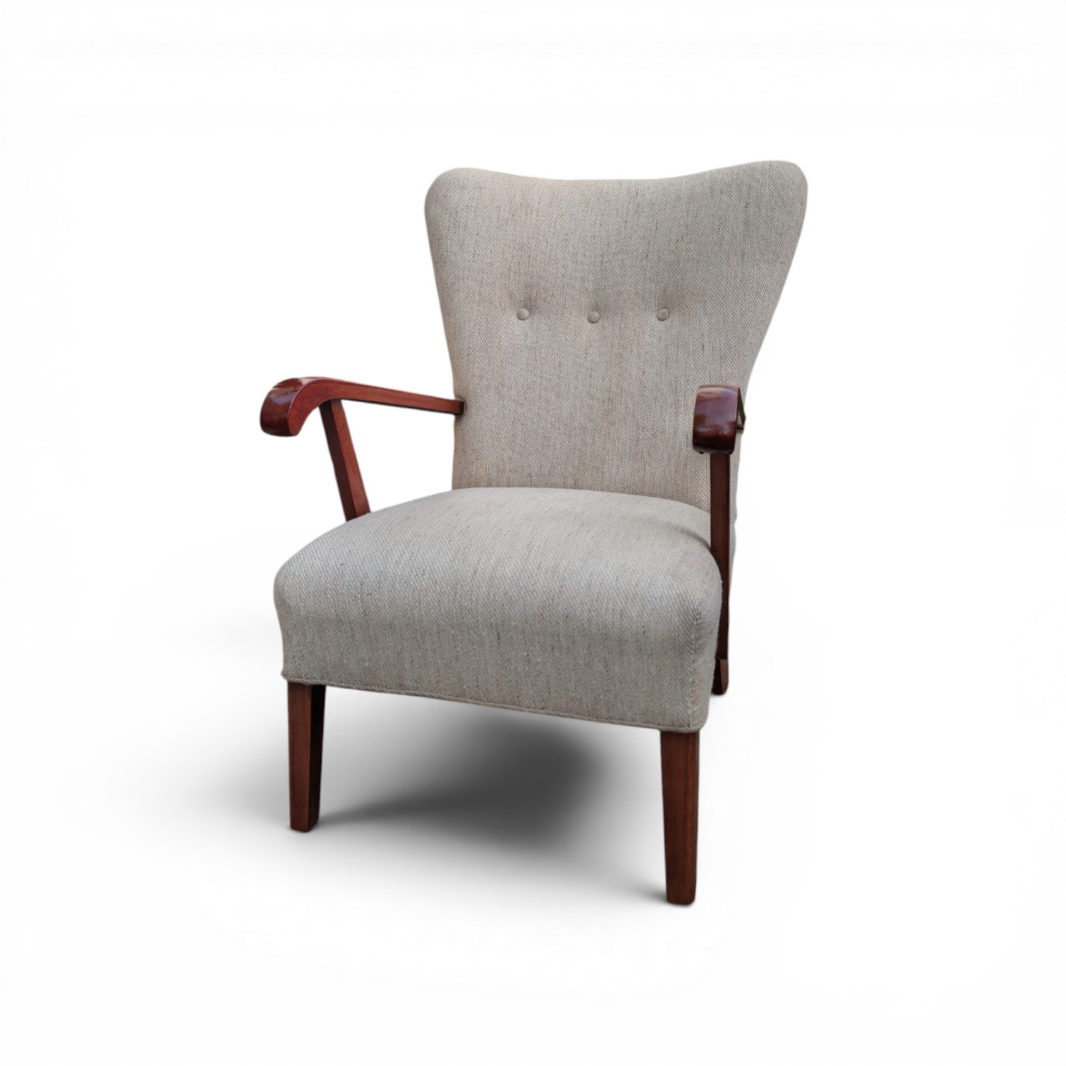 Vintage Mcm Danish Wool Wingback Armchair, 1940s