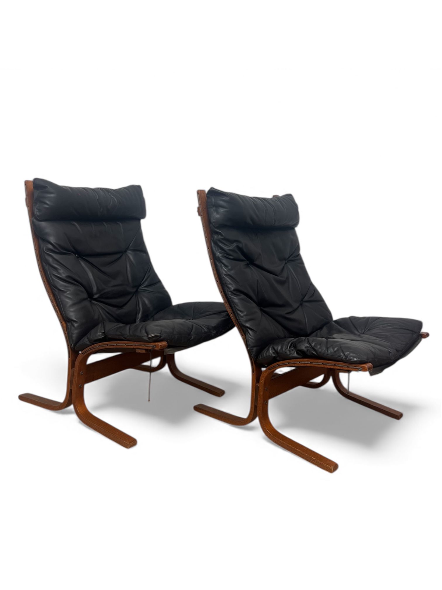 Pair Of Ingmar Relling “Siesta” High‑Back Armchairs In Black Leather For Westnofa, Norway, 1970s, Mid‑Century Scandinavian