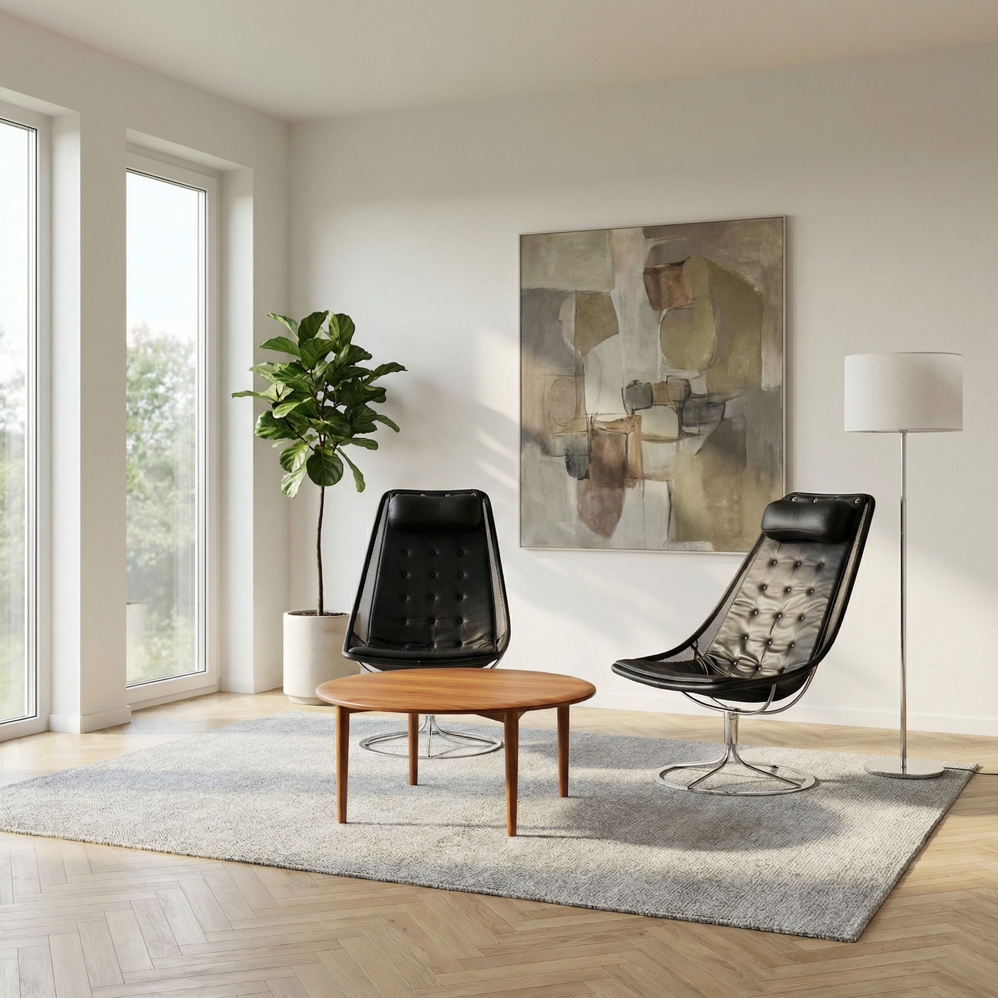 Bruno Mathsson ‘Jetson’ Swivel Lounge Chairs In Black Leather For Bruno Mathsson International, 2015 – Set Of Two