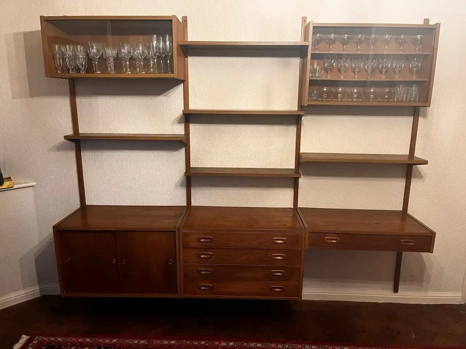 Preben Sørensen PS System Teak Wall Unit, Three Bays with Desk, Denmark, 1960s